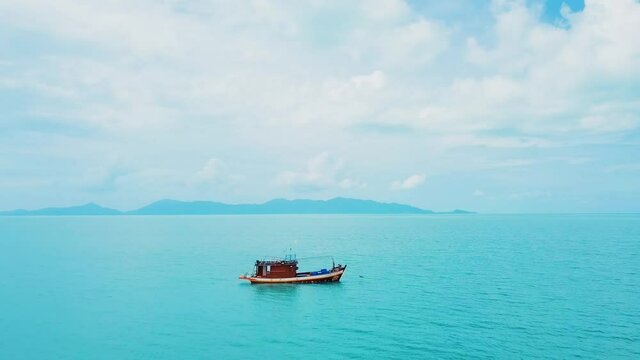 Aerial view, fishing boat, from koh samui island,thailand Ban Tai Beach Koh samui Thailand