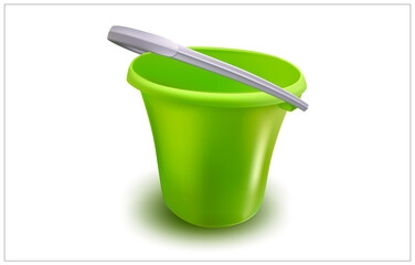 3d. Realistic Plastic Bucket on White background.