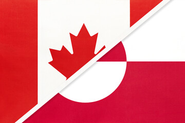 Canada and Greenland, symbol of national flags from textile. Championship between two American countries.