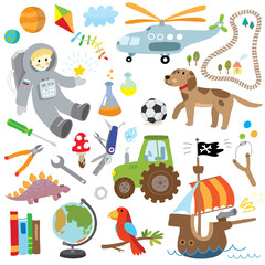 Print cute hand drawn boy doodle elements