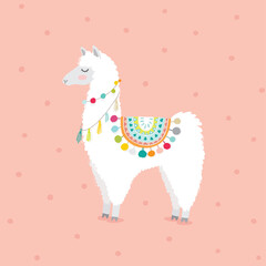 cute hand drawn llama for baby girl nursery print