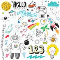 Print hand drawn doodle icon set