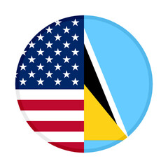round icon with united states of america and saint lucia flags