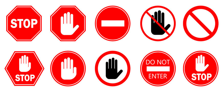 Red STOP sign isolated. Vector Stop hand signs