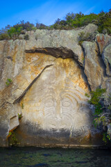 Maori rock carvings, Taupo Lake, New Zealand