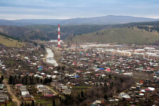 Panorama of the city of Sim in the southern Urals in the Chelyabinsk region.