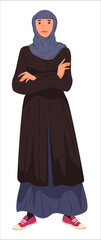 Muslim woman wearing long dress and headscarf, female character