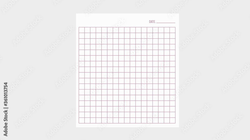 Wall mural illustration of blank sheets of square and lined paper from a block isolated on a gray background