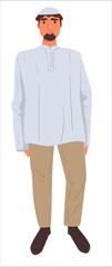 Muslim man wearing modest clothes, islam fashion for males
