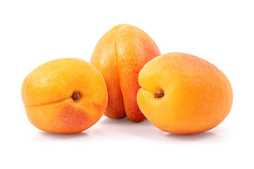 three fresh apricots isolated on white