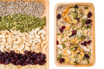 Cashew nut, Almond, Pumpkin seeds and Sunflower seed ingredient  for Homemade Grains cookies of healthy multigrain food.