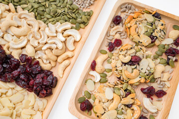 Cashew nut, Almond, Pumpkin seeds and Sunflower seed ingredient  for Homemade Grains cookies of healthy multigrain food.
