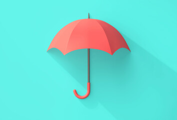 Red umbrella with shadow on turquoise background. Safety concept