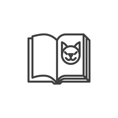 Zoology book line icon. linear style sign for mobile concept and web design. Open book page with cat outline vector icon. Symbol, logo illustration. Vector graphics