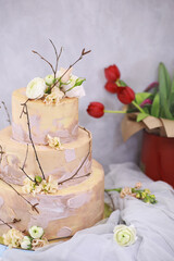 Beautiful festive cake biscuit with different creams