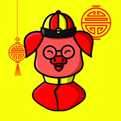 The pig hog zodiac sign of Chinese logo on lunar new year