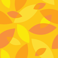 Fototapeta premium Seamless pattern with orange and yellow leaves for textile, paper, website. Golden autumn. Vector flat illustration on the orange background. 