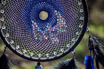 Handmade dream catcher with feathers threads and beads rope hanging