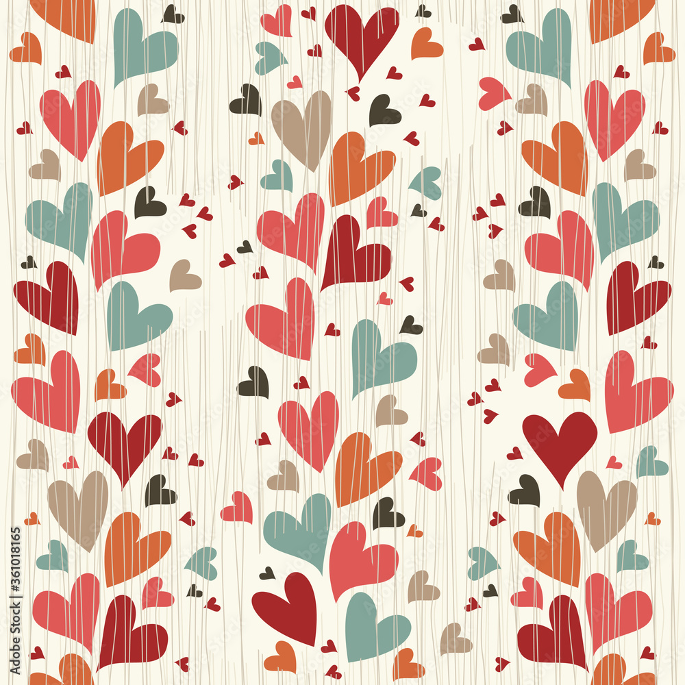 Poster grunge colorful hearts seamless pattern on beige background