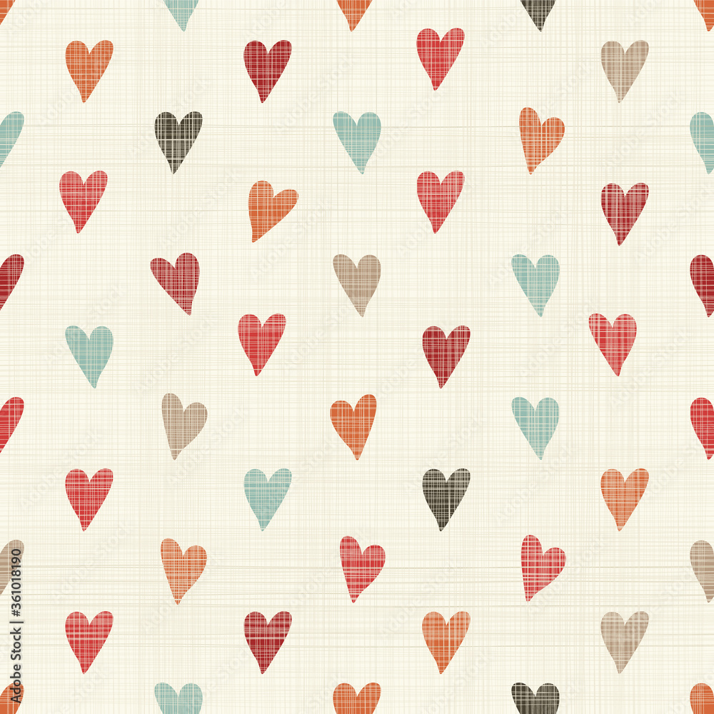 Poster grunge colorful hearts seamless pattern on beige background