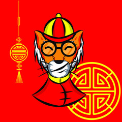The tiger chinese zodiac sign symbol logo mascot on lunar new year
