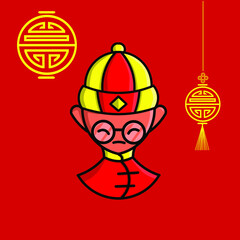 the chinese man shaolin wear red suit on lunar new year
