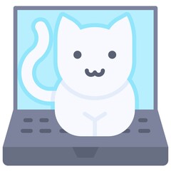 Cat on laptop, Telecommuting or  remote work icon