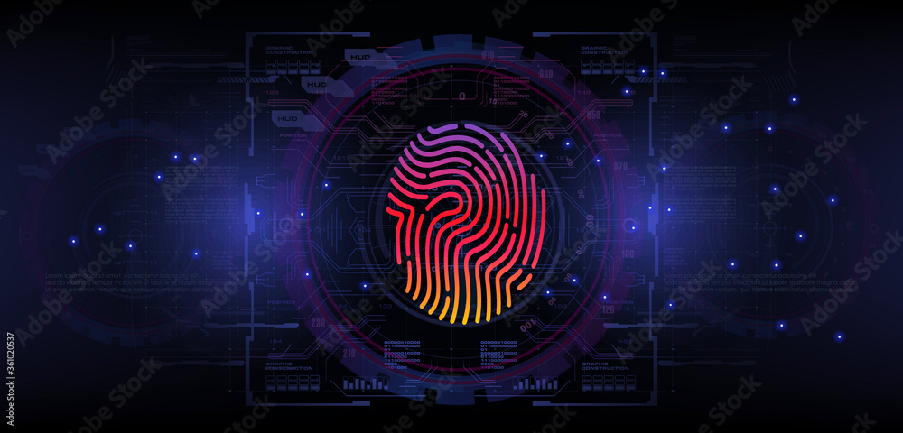 Poster fingerprint scanning security system. biometric identification using touch scanning. the security of