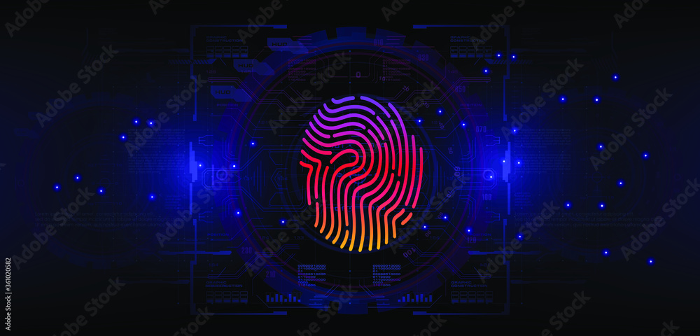 Poster fingerprint scanning security system. biometric identification using touch scanning. the security of