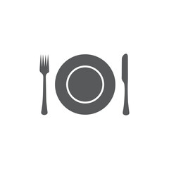 Plate,fork and knife icon on white background