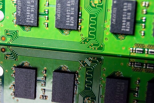 Closeup of a random access memory stick on the table under the lights