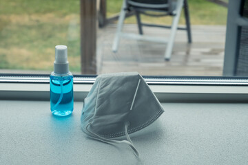  KN95 mask protection against and Alcohol hand gel, sanitizer spray.New normal live.