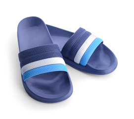 Stylish flip-flops on white background