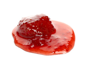 Tasty strawberry jam on white background