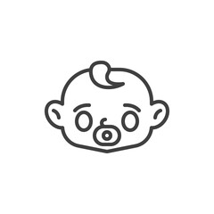 Baby face with pacifier line icon. linear style sign for mobile concept and web design. Baby sucks a pacifier outline vector icon. Symbol, logo illustration. Vector graphics