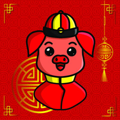 the pig zodiac sign symbol logo mascot on lunar new year
