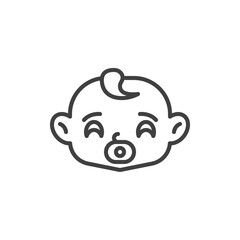 Baby sucks pacifier line icon. linear style sign for mobile concept and web design. Baby face with soother outline vector icon. Symbol, logo illustration. Vector graphics