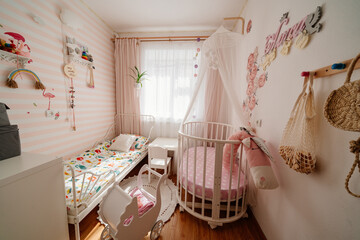 beautiful little cosy white kids room with two beds for girls kids.