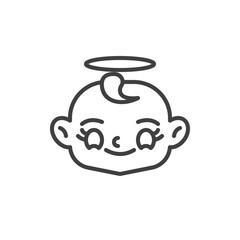 Angel baby face line icon. linear style sign for mobile concept and web design. Child head with halo outline vector icon. Symbol, logo illustration. Vector graphics