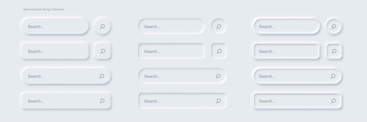 Set of Search bar form templates of neomorphic interface - obrazy, fototapety, plakaty