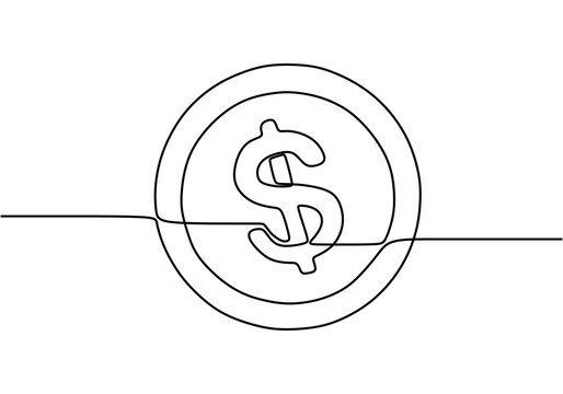 Single continuous line art of coin money. Dollar coin icon isolated on white background. Finance technology banking. Money investment concept. Vector illustration for banner, web, design element