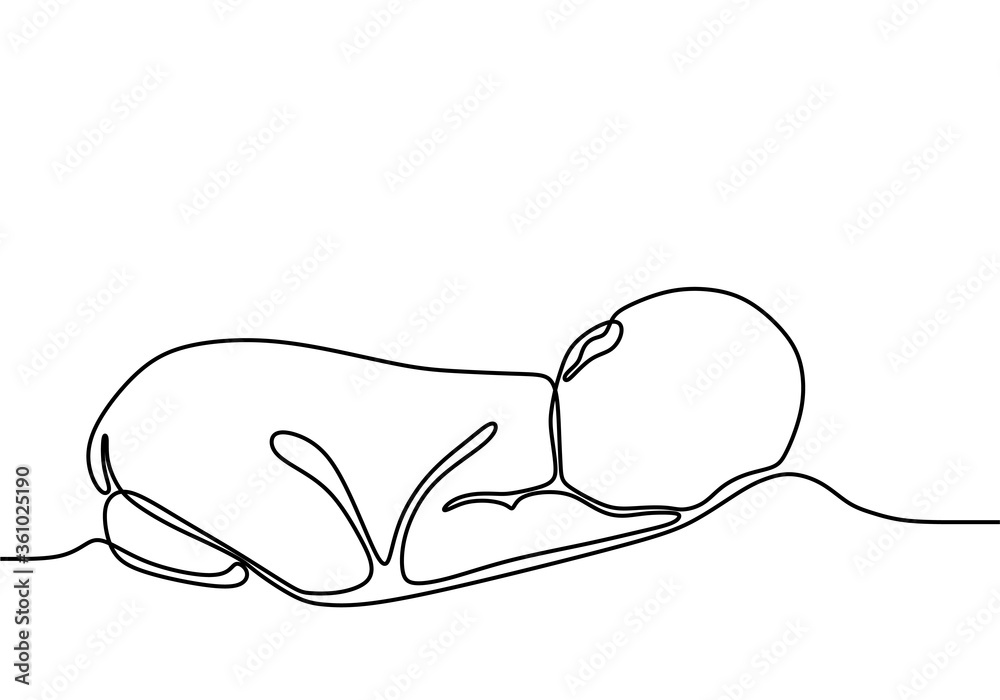 Wall mural one line drawing illustration of a baby. cute sleeping baby drawn from the hand a picture of the sil - Wall murals