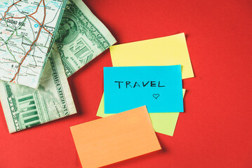 Tourism, travel and objects concept. Different travel stuff. Nice color background.