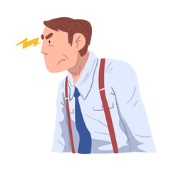 Stressed Businessman Character, Man Working Hard Solving Business Problems Vector Illustration