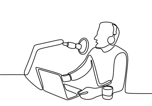 podcast recording line art, person, microphone, laptop clip art preview