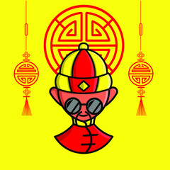 the mouse zodiac symbol of chinese lunar new year cartoon logo mascot with yellow background