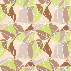 Fototapeta premium Vector abstraction background from many multicolored curved shapes in tan 60s style