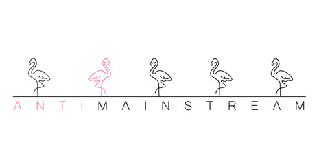 Anti mainstream flamingo bird, concept of being unique and special and being your true self, vector line art illustration