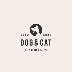 dog cat pet hipster vintage logo vector icon illustration