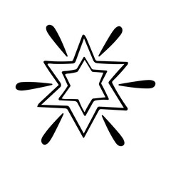 Christmas star in black and white, isolated simple hand drawn vector illustration in doodle style